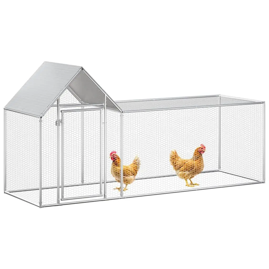 Chicken Coop Galvanised Steel 3x1x1.5m Silver