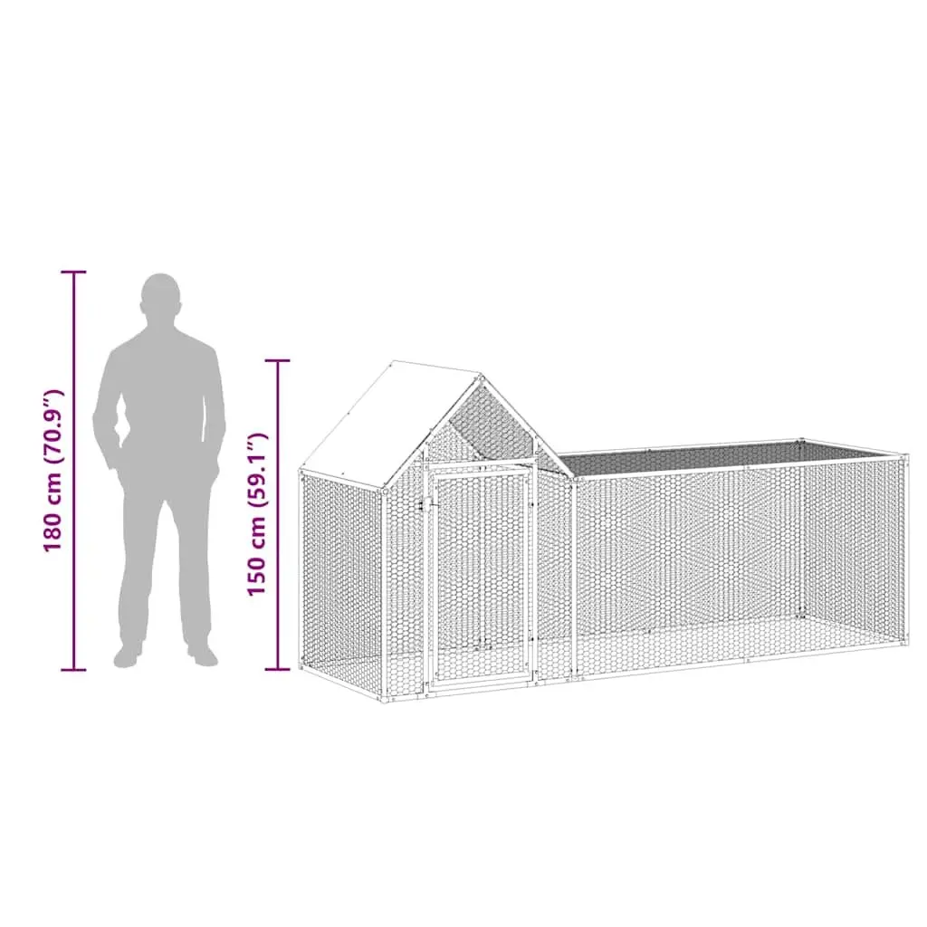 Chicken Coop Galvanised Steel 3x1x1.5m Silver