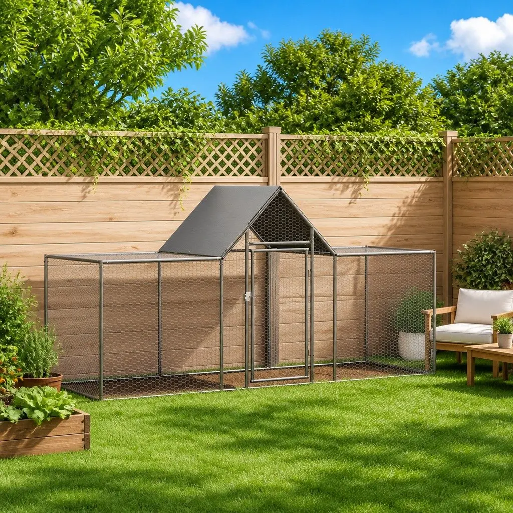 Galvanised Steel Chicken Coop 3x1x1.5m for Poultry