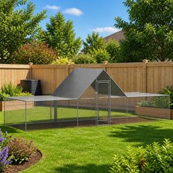 Durable 6x2x2m Galvanised Steel Chicken Coop with Lockable Door