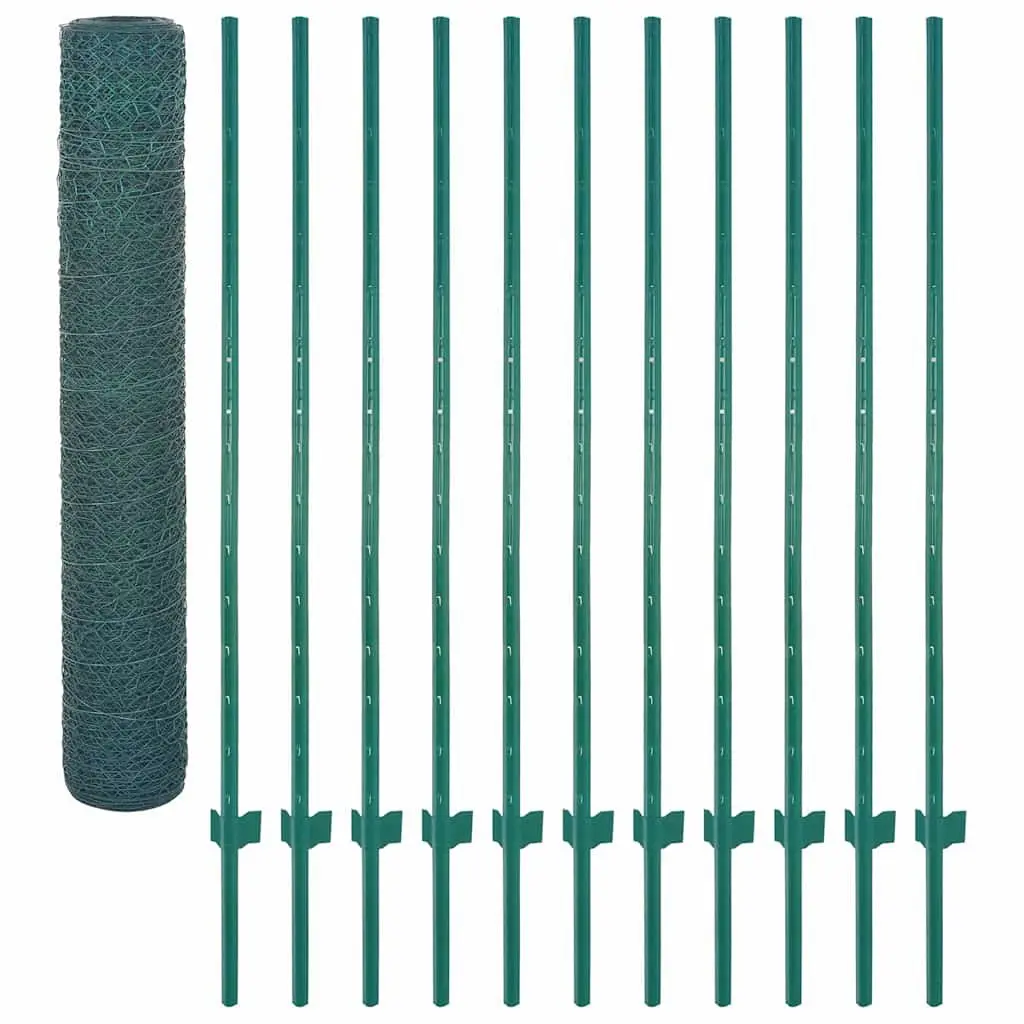 Wire Mesh Fence Panel with Posts Steel 25 x 1.5 m Garden Yard Fencing Green