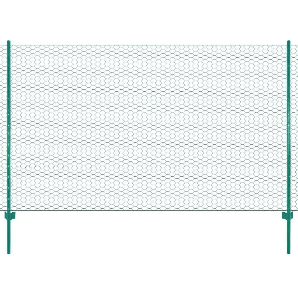Wire Mesh Fence Panel Green 25x2m Steel Posts Garden Backyard Poultry Farm