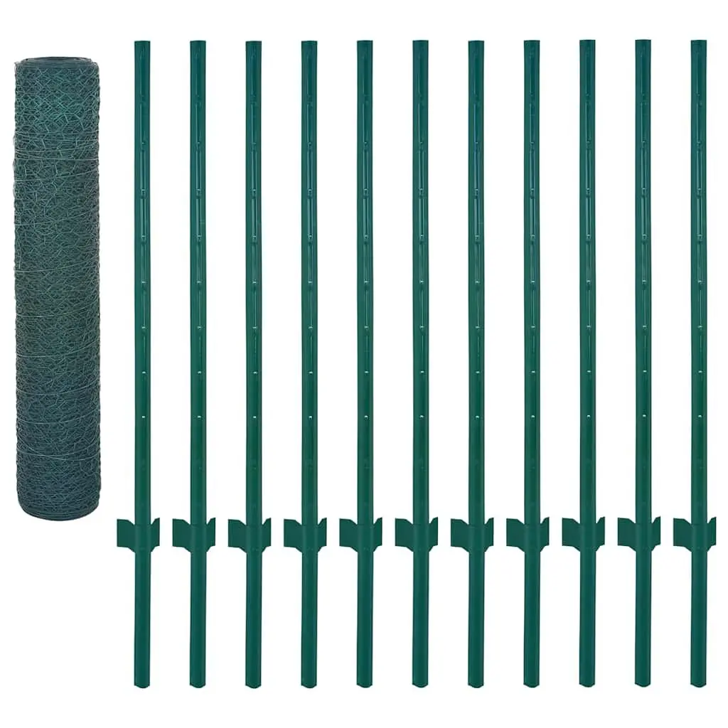Green Wire Mesh Fence with Posts 25x0.75 m