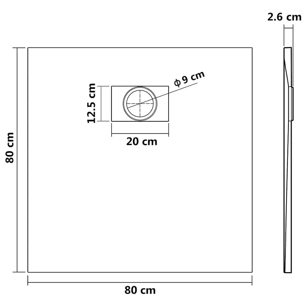 Shower Base Tray SMC 80x80 cm Black