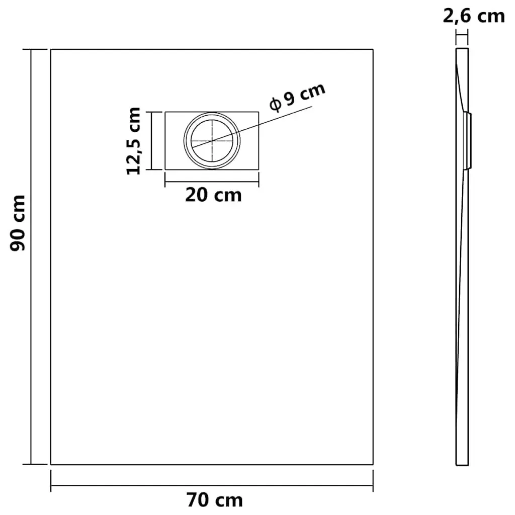 Shower Base Tray SMC 90x70 cm Black Low Profile