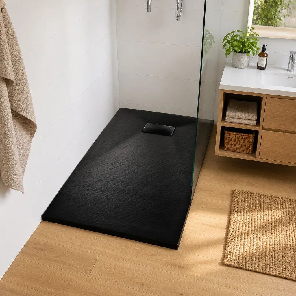 Shower Base Tray 90x90cm Black Low Profile Bathroom Fixture Modern Design