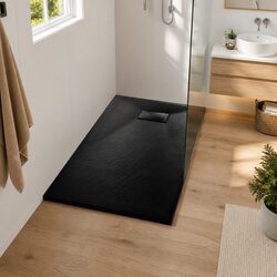 Durable Black Rectangular Low Profile Shower Base Tray 100x70 cm
