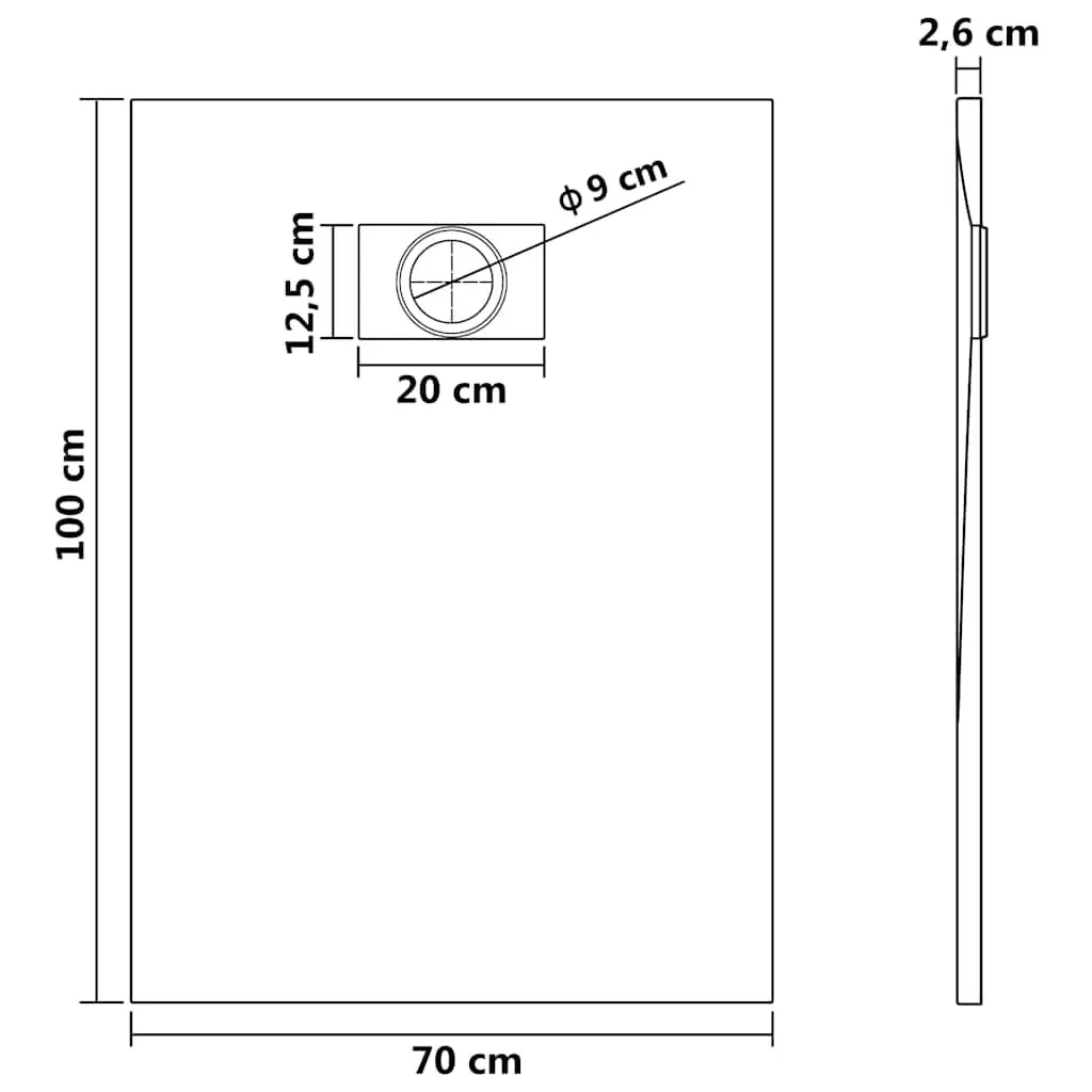 Black Rectangular Low Profile Shower Base Tray 100x70 cm