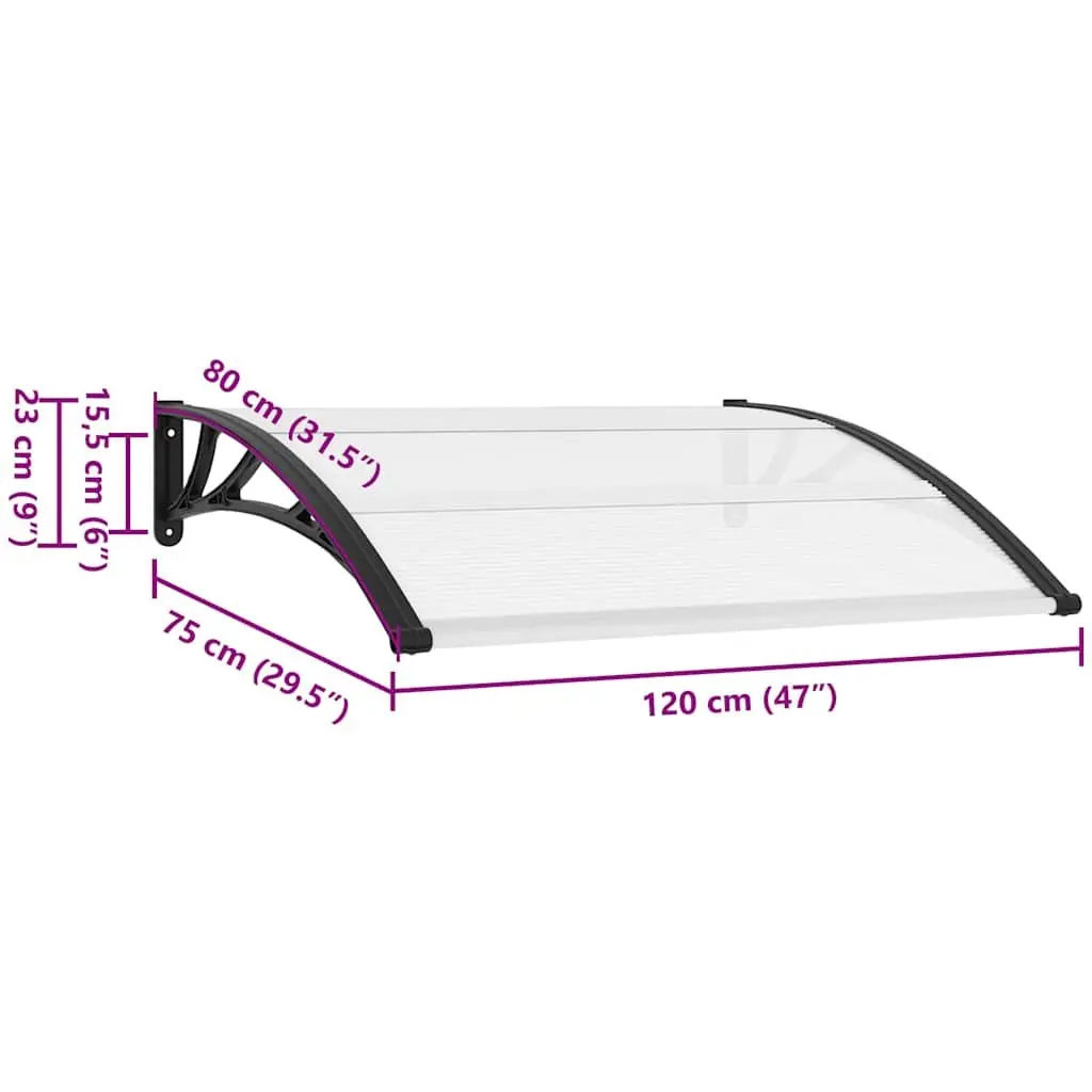 Door Canopy Awning Polycarbonate 120x75cm Black Transparent