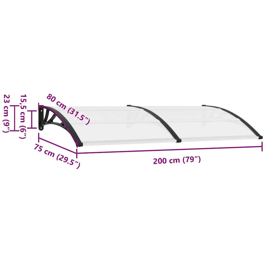 Door Canopy Polycarbonate 200x75cm Black