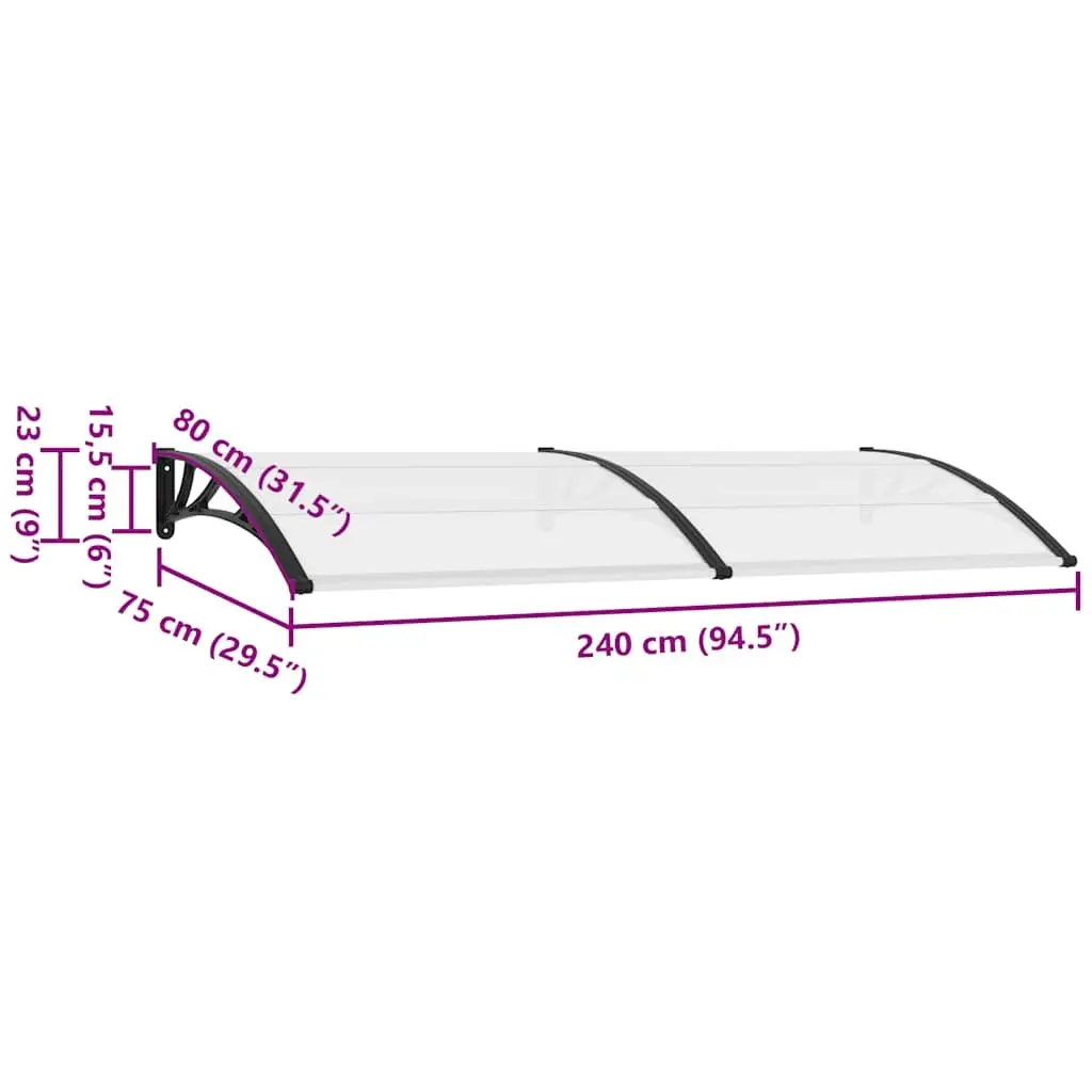 Polycarbonate Door Canopy Awning 240x75cm