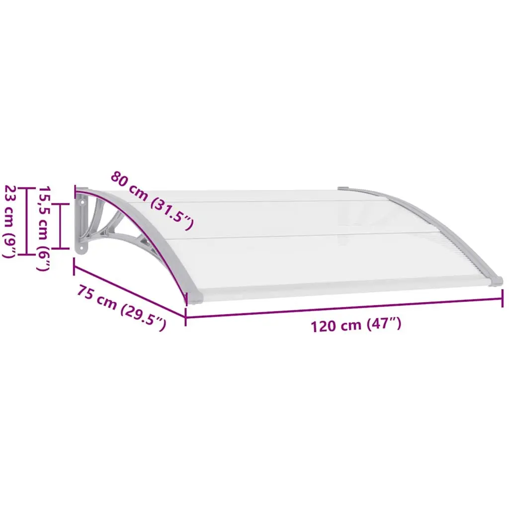Door Canopy Polycarbonate 120 x 75 cm Grey Transparent