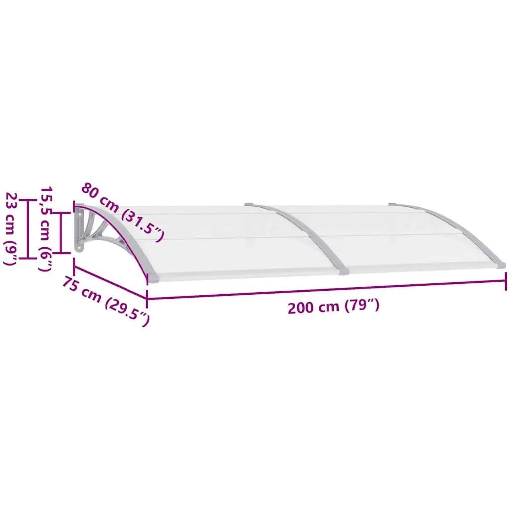 Grey Transparent Polycarbonate Door Canopy 200x75cm