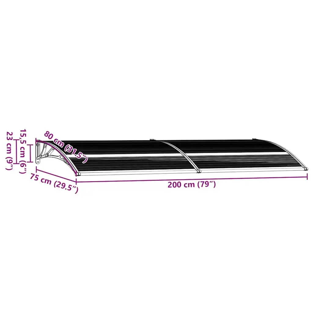 Black Door Canopy 200x75 cm Polycarbonate Awning