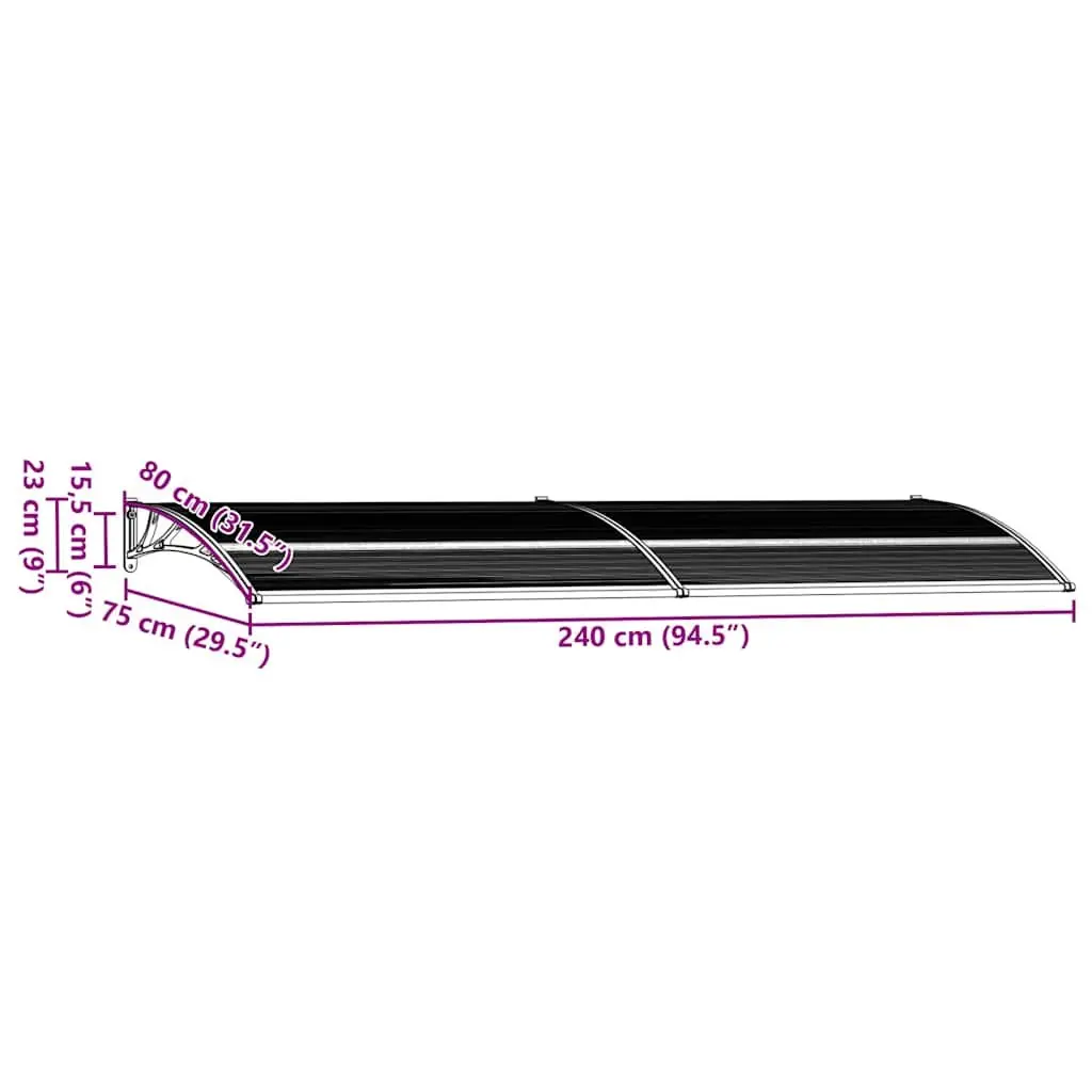 Black Door Canopy 240x75cm Polycarbonate Awning
