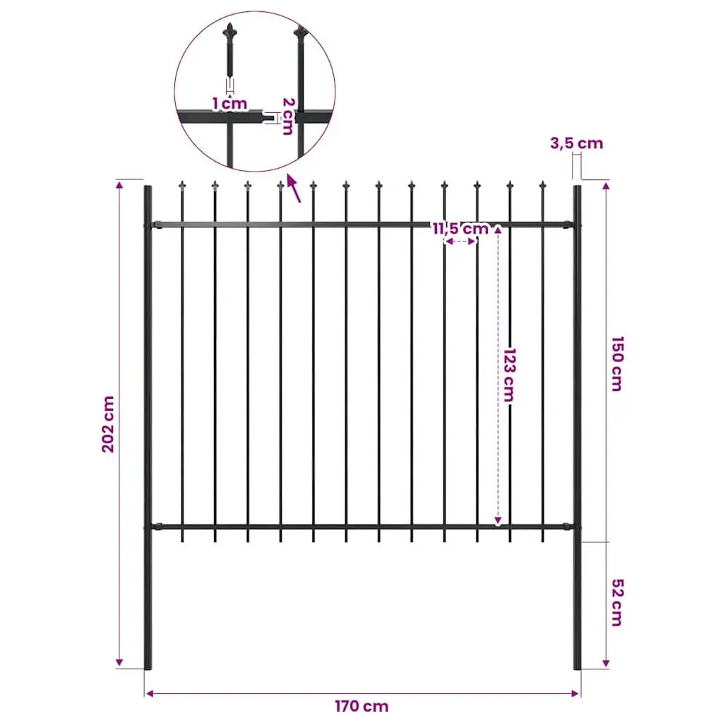 Garden Fence Panel Steel 181x150 cm Black