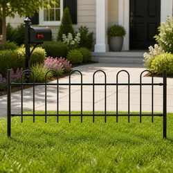 Durable Steel Hoop Top Garden Fence Panel 181x60cm Black