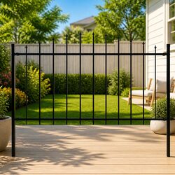 Black Steel Garden Fence Panel with Spear Top 170x150 cm