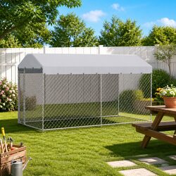 Sturdy Large Dog Kennel Run with Canopy Top