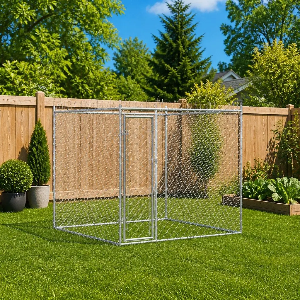 Large Silver Outdoor Dog Kennel for Safe Play and Exercise