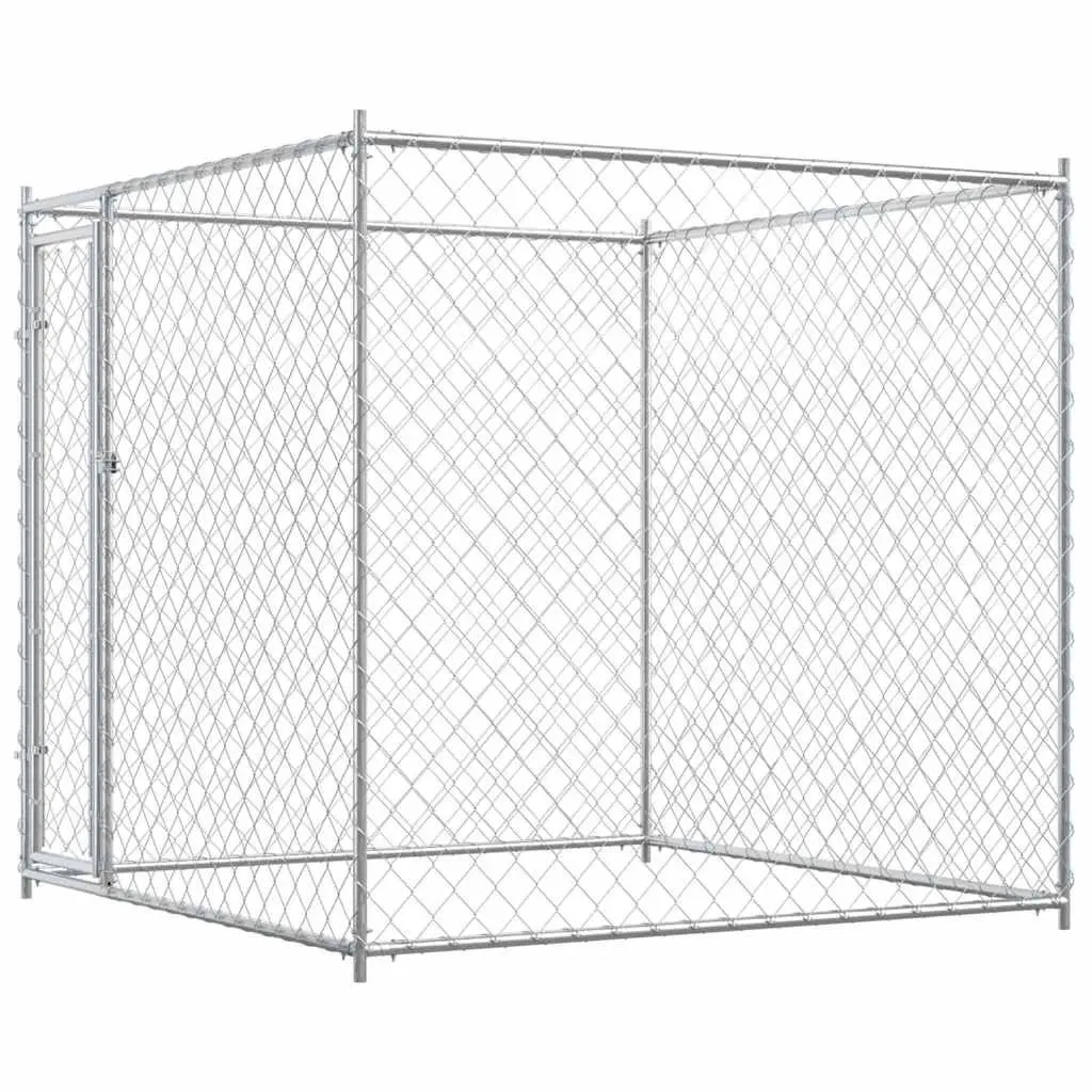 Large Silver Outdoor Dog Kennel for Safe Play and Exercise