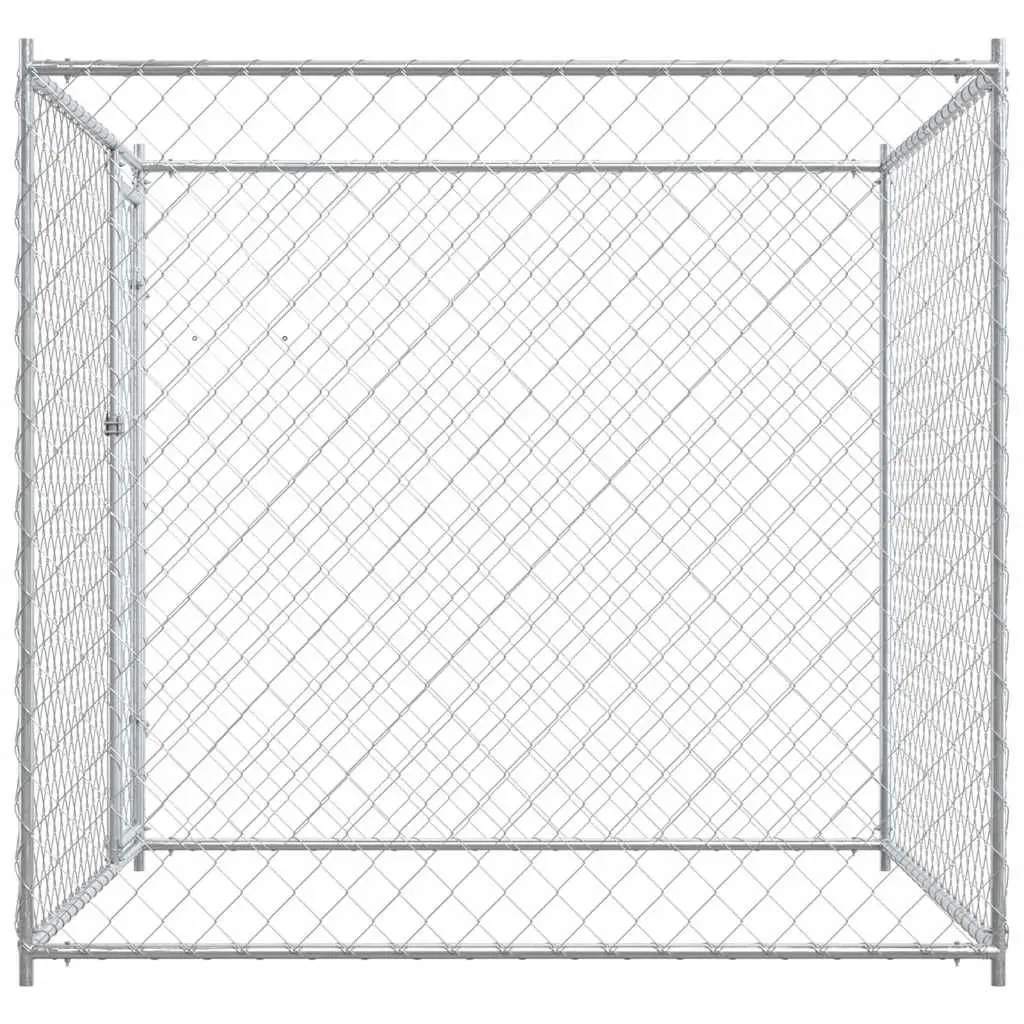 Large Silver Outdoor Dog Kennel for Safe Play and Exercise