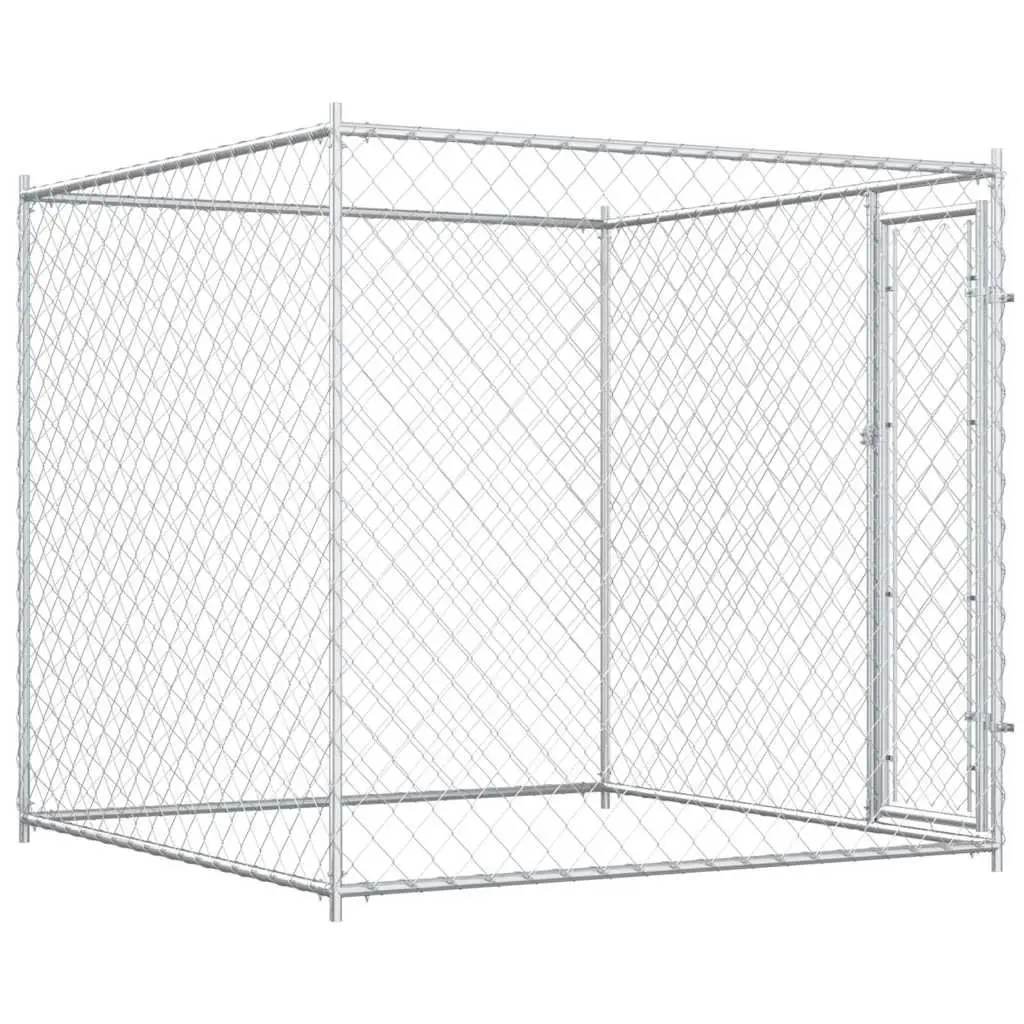 Large Silver Outdoor Dog Kennel for Safe Play and Exercise
