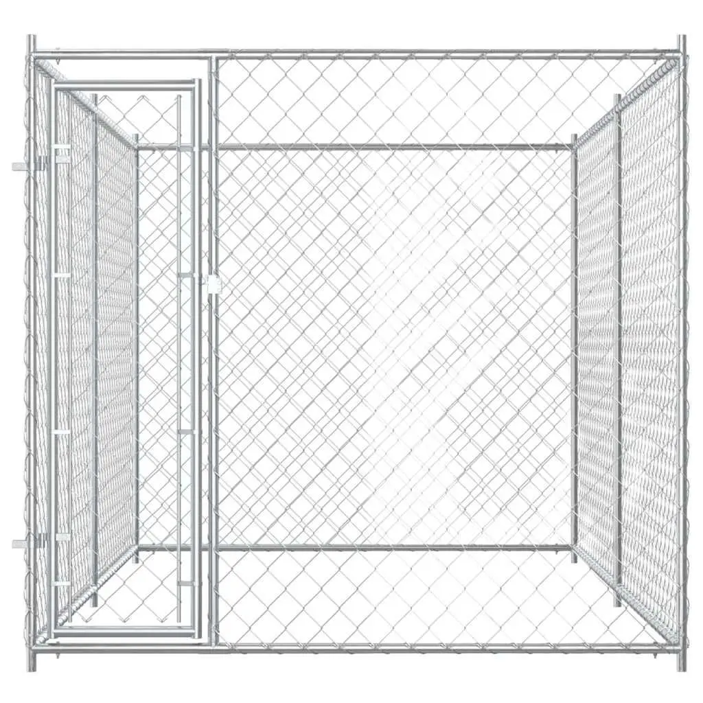 Large Silver Outdoor Dog Kennel for Safe Play and Exercise