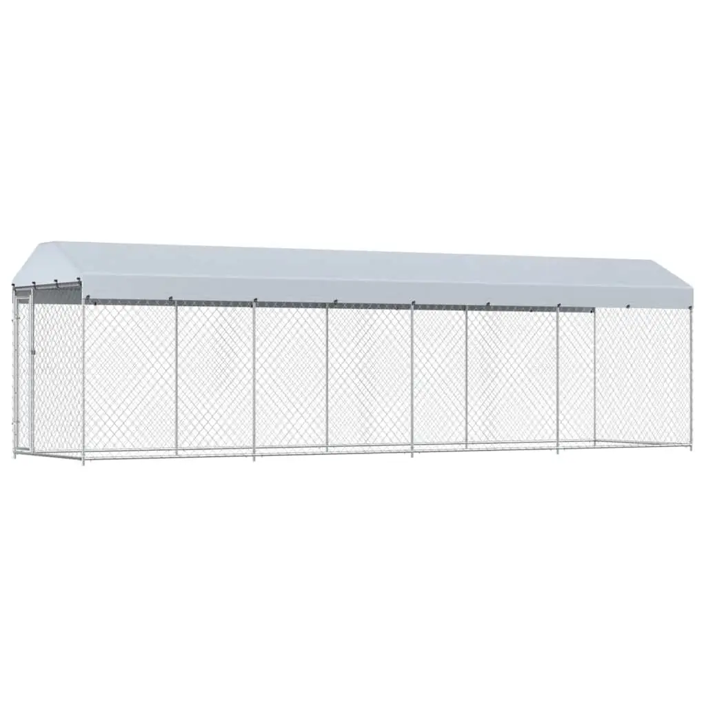 Dog Kennel Galvanised Steel Large Silver Outdoor Enclosure Exercise Pen Chain Link Mesh Roof