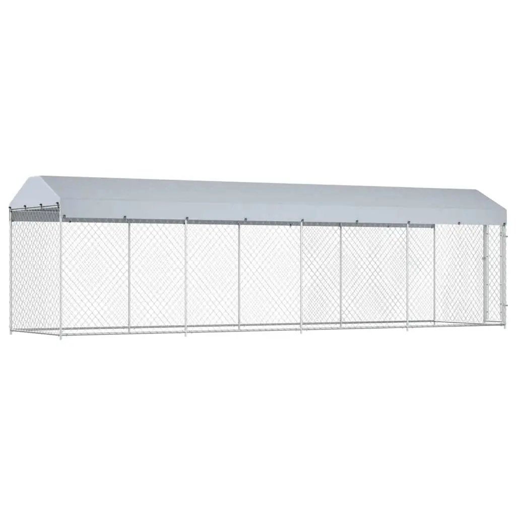 Dog Kennel Galvanised Steel Large Silver Outdoor Enclosure Exercise Pen Chain Link Mesh Roof