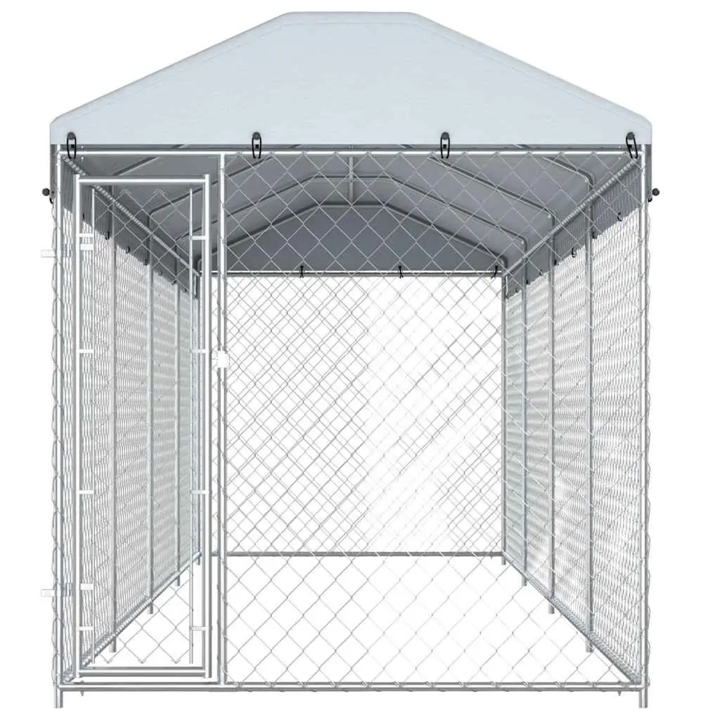 Dog Kennel Galvanised Steel Large Silver Outdoor Enclosure Exercise Pen Chain Link Mesh Roof