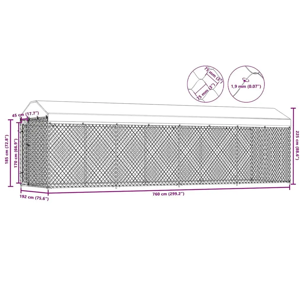 Dog Kennel Galvanised Steel Large Silver Outdoor Enclosure Exercise Pen Chain Link Mesh Roof