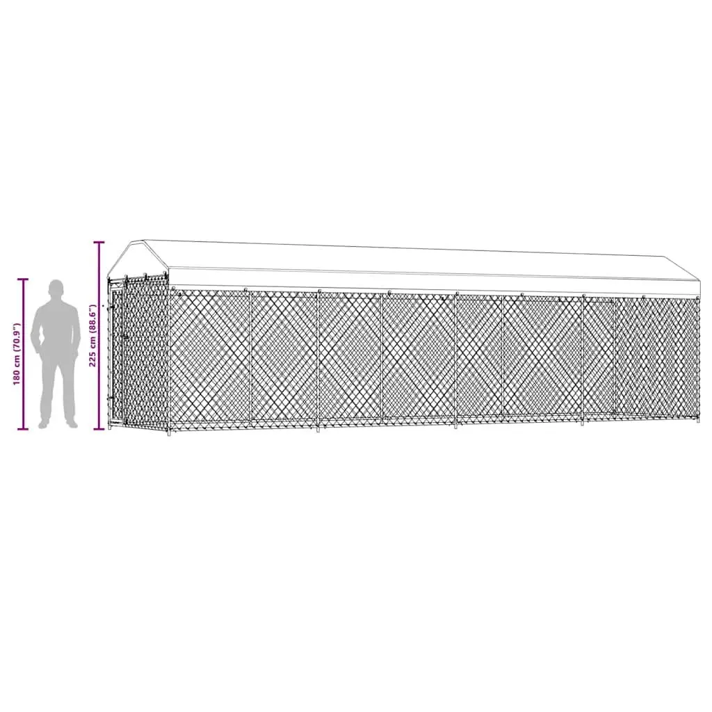 Dog Kennel Galvanised Steel Large Silver Outdoor Enclosure Exercise Pen Chain Link Mesh Roof