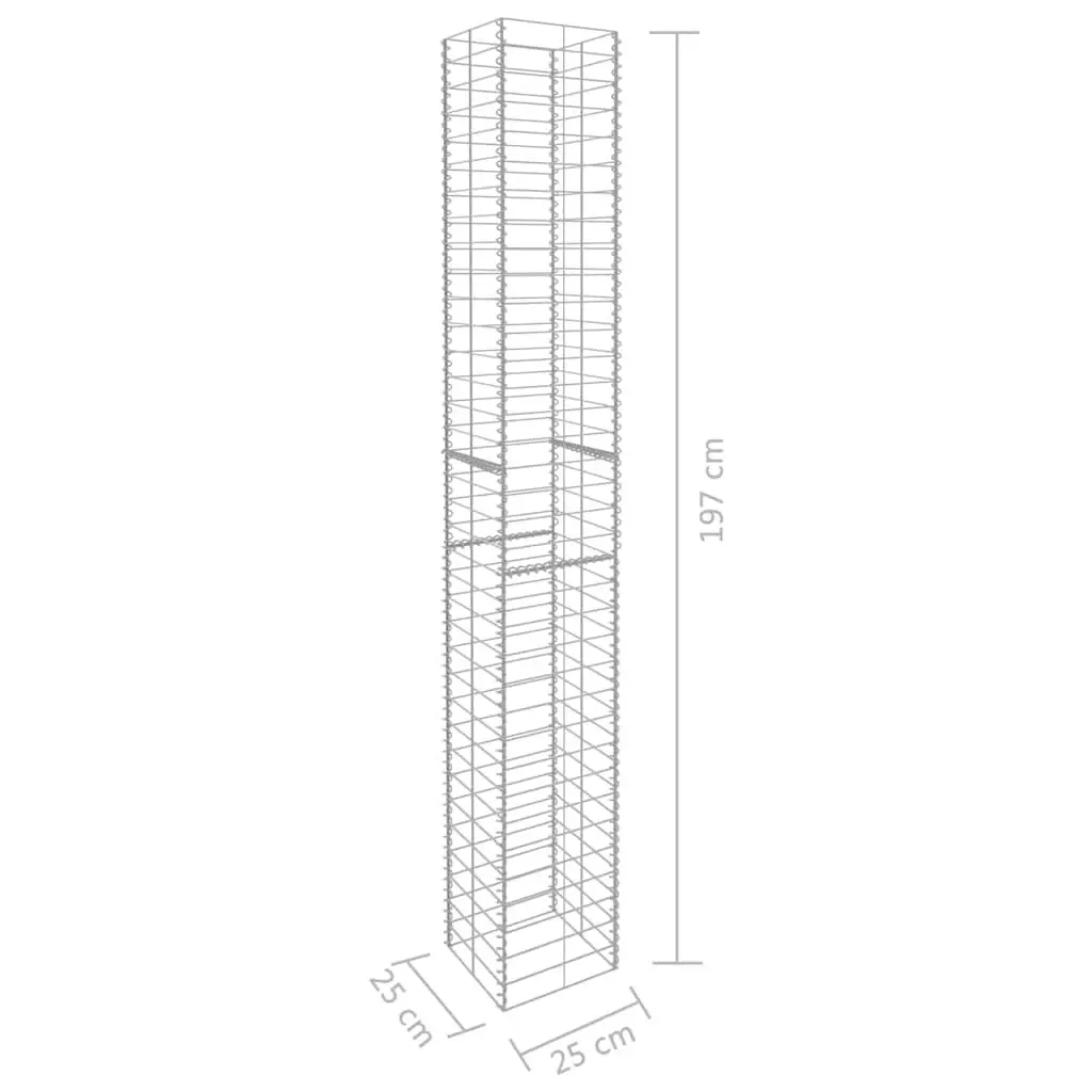 Gabion Baskets Set of 3, 25x25x197cm