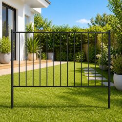 Durable Black Steel Garden Fence Panel with Posts 1.7x1m