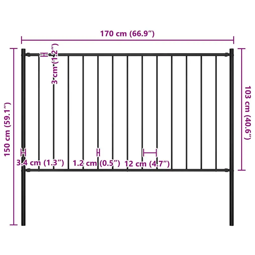 Steel Fence Panel Powder-coated 1.7x1m Black