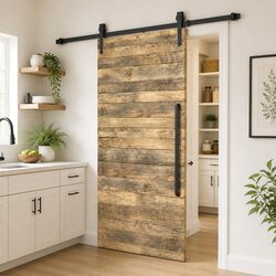 Sliding Door Hardware Kit 200cm Track Rail Roller Barn Kitchen Study Black