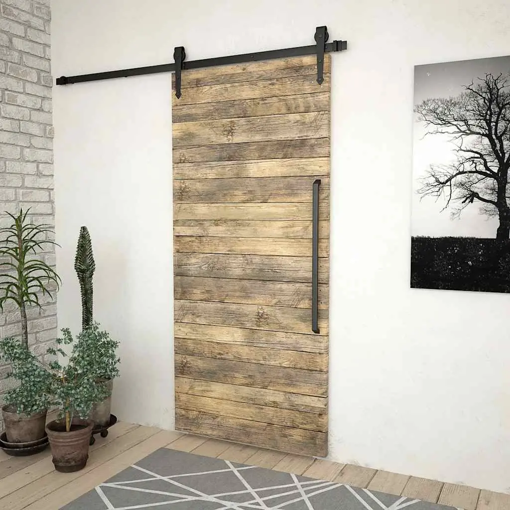 Sliding Door Hardware Kit Powder-coated Steel 200cm Black