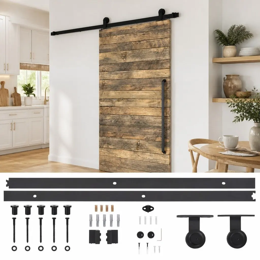 Sliding Door Hardware Kit Steel 183cm Black