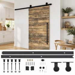Durable Black Steel Sliding Door Hardware Kit 183cm
