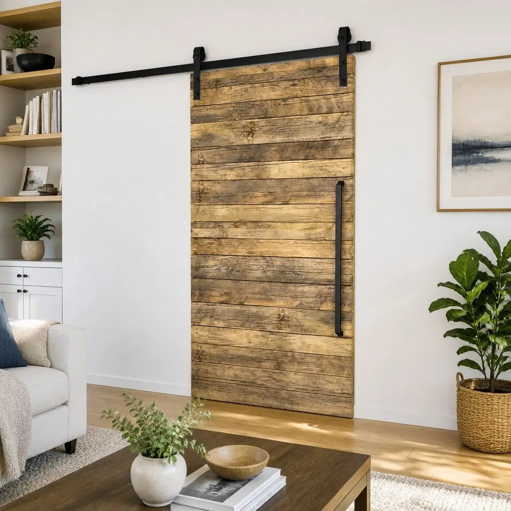Sliding Door Hardware Kit Powder-coated Steel 183cm Black