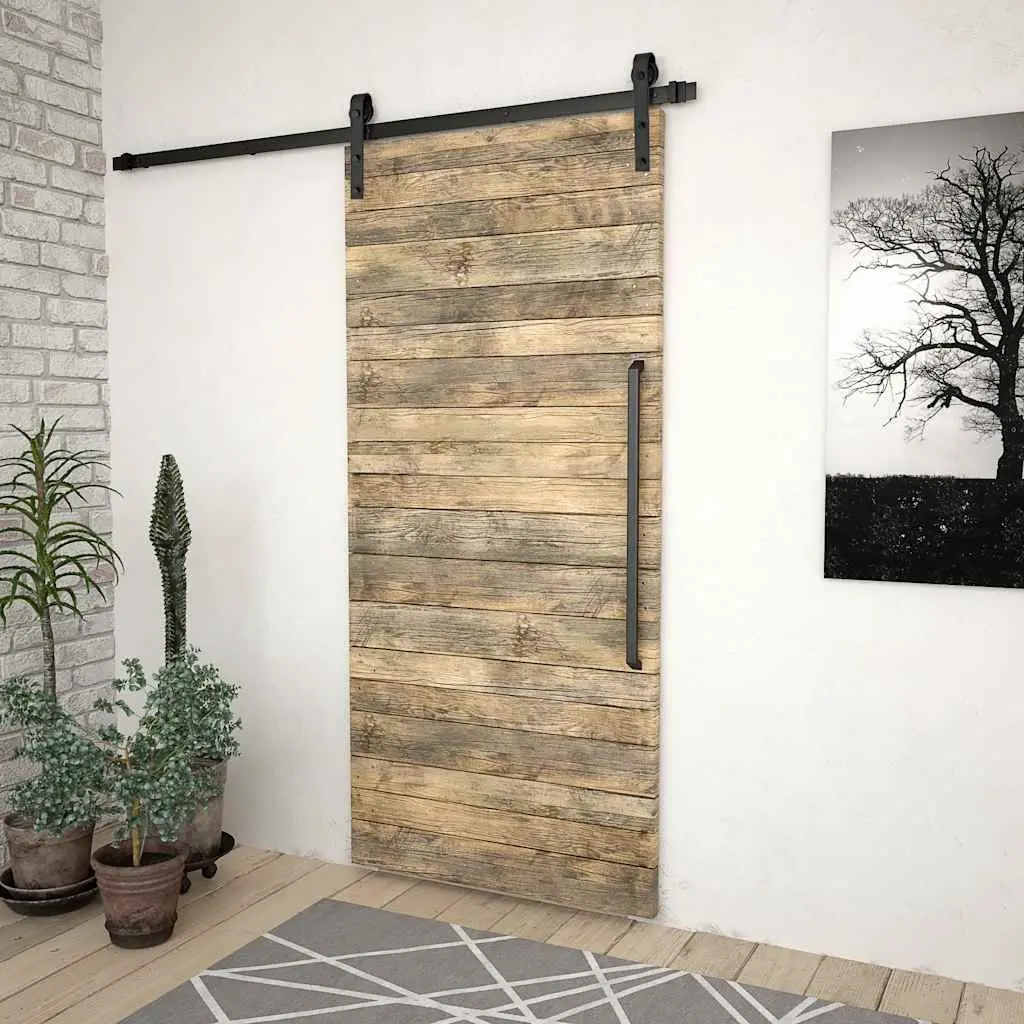 Sliding Door Hardware Kit Powder-coated Steel 183cm Black