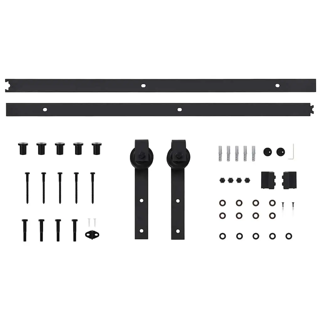 Sliding Door Hardware Kit Powder-coated Steel 183cm Black