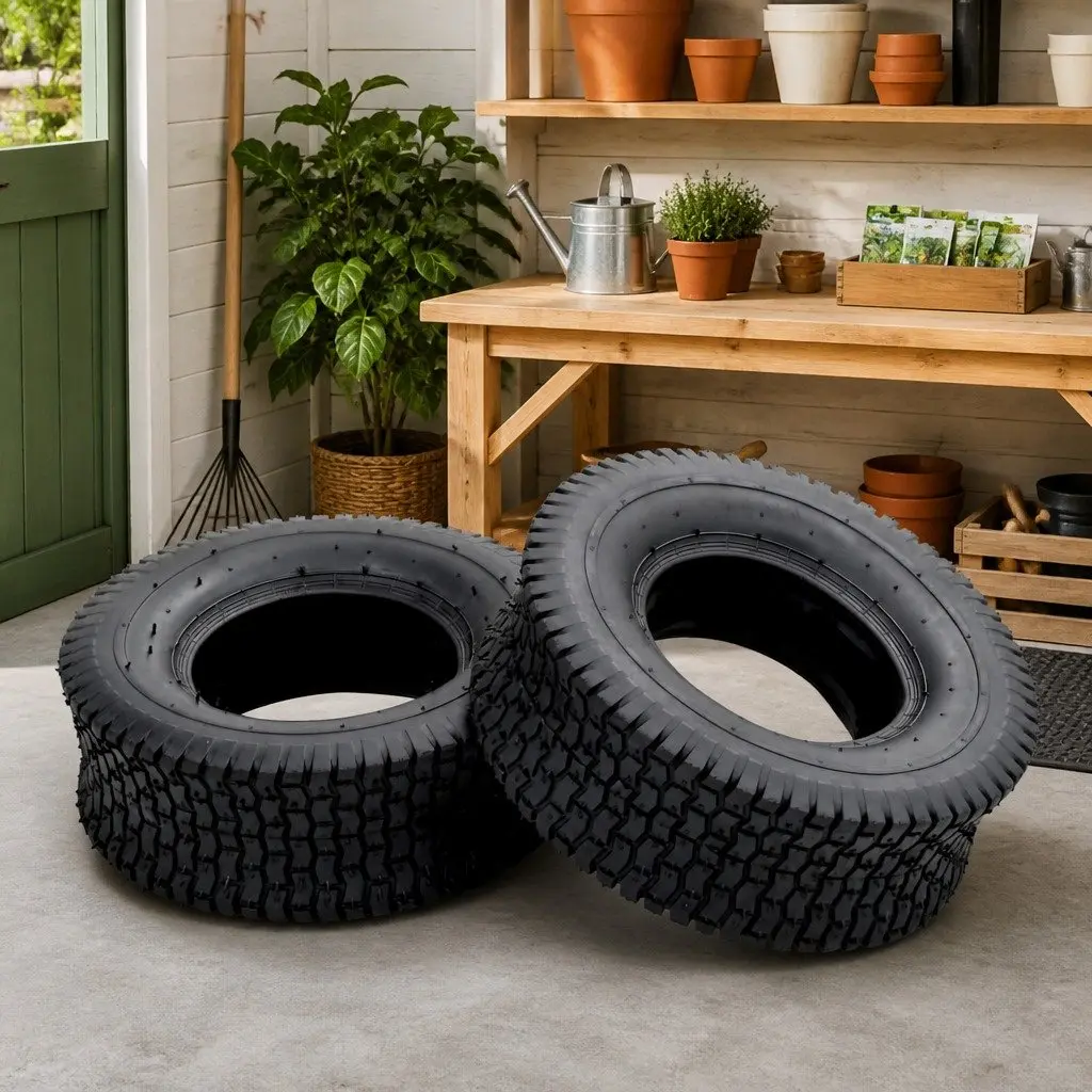Wheelbarrow Tyres Rubber 13x5.00-6 Black Heavy-Duty Puncture-Proof 2 Piece