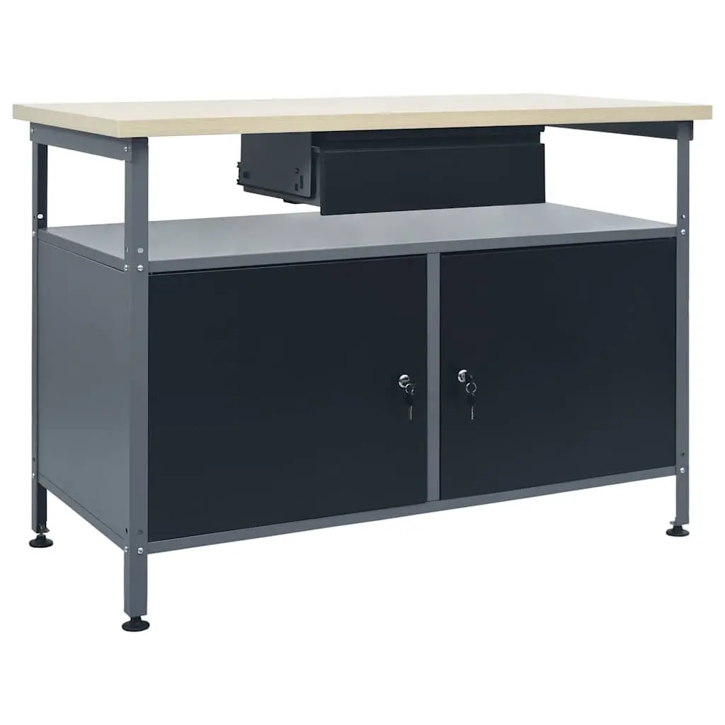 Workbench with Lockable Storage Cabinets 120x60x85cm Black