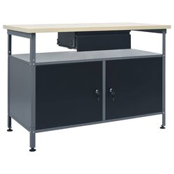 Robust Workbench with Lockable Storage Cabinets 120x60x85cm Black