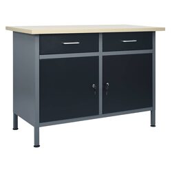 Heavy Duty Work Bench with Lockable Cabinets and Drawers