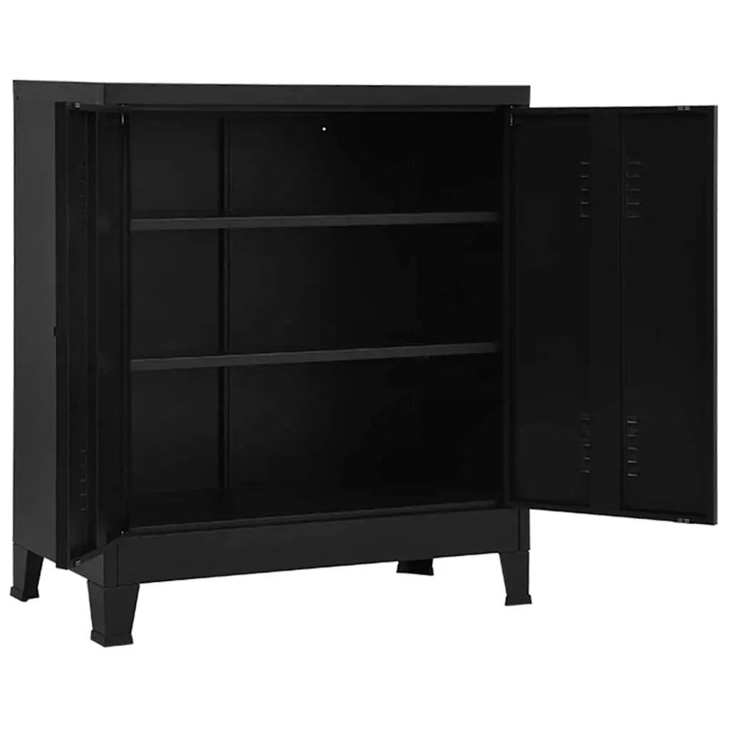 Black Steel Cabinet with 2 Shelves for Storage