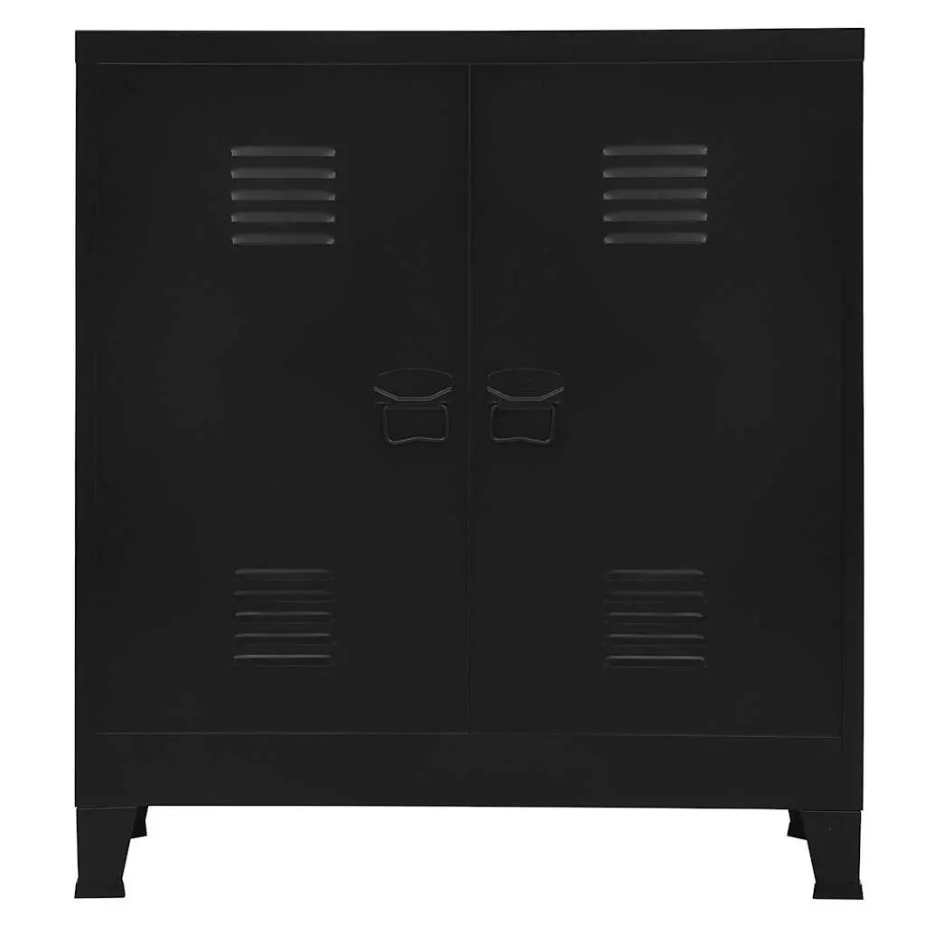 Black Steel Cabinet with 2 Shelves for Storage