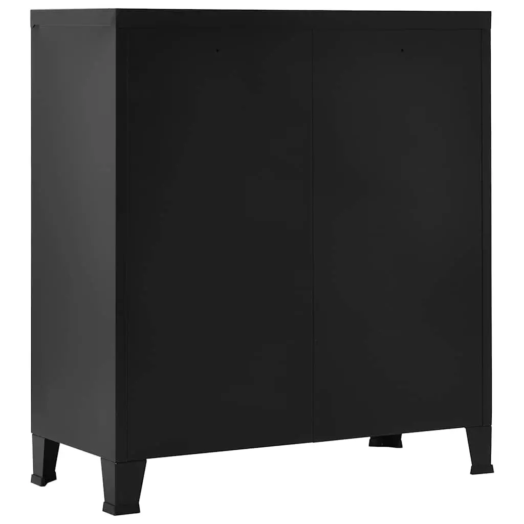Black Steel Cabinet with 2 Shelves for Storage